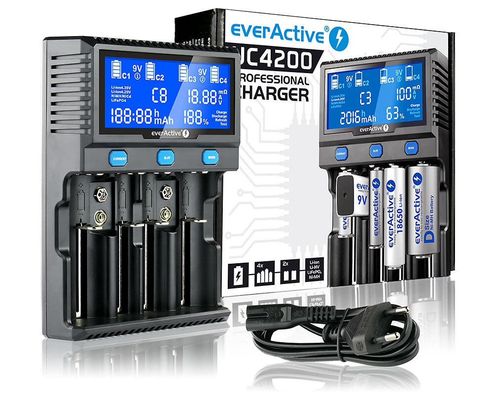 EverActive UC-4200 Universelles Akkuladegerät Schwarz