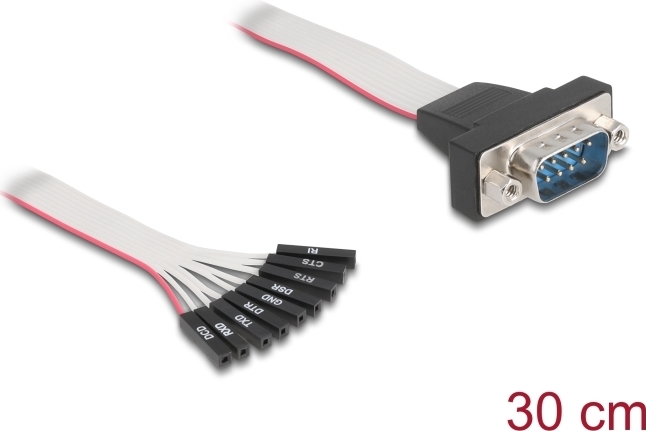Delock Flachbandkabel RS-232 mit 9 x Pfostenbuchse zu D-Sub 9 Pin Stecker Muttern 30 (90853)