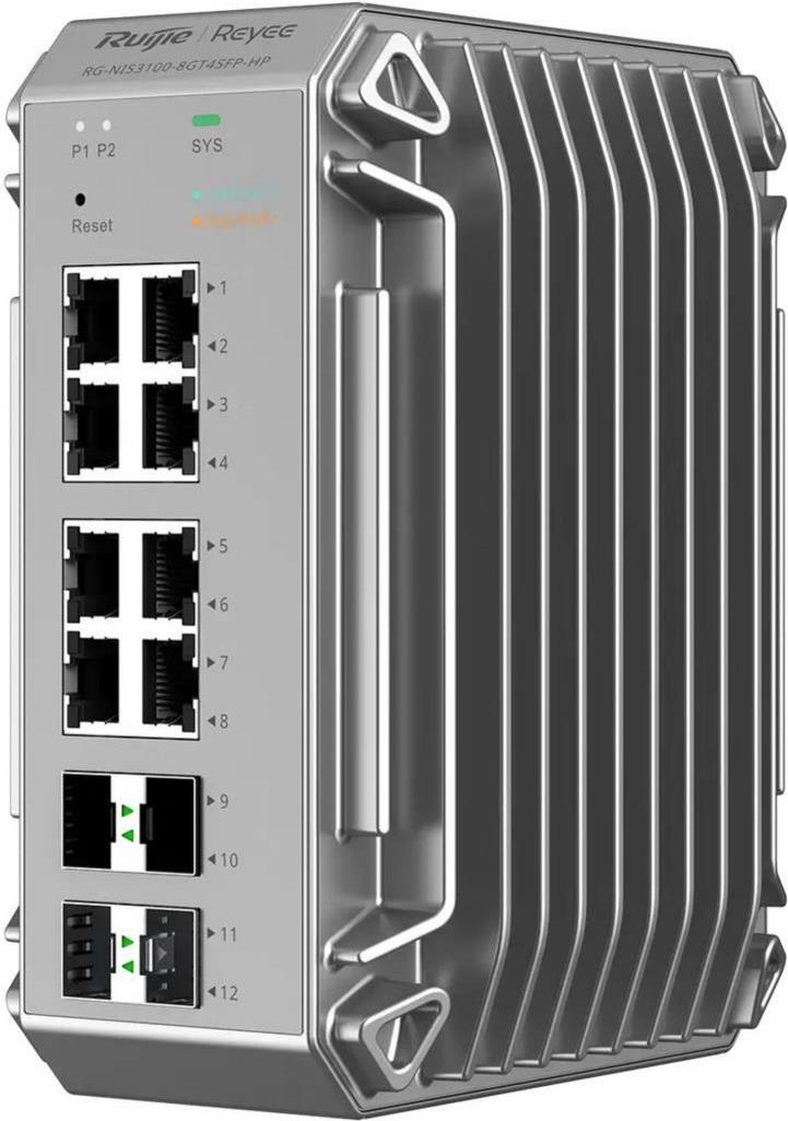 Reyee 12-Port echter Industrie-Switch, 8x Gbit, 4x SFP, bis 80°C Switche (RG-NIS3100-8GT4SFP-HP)