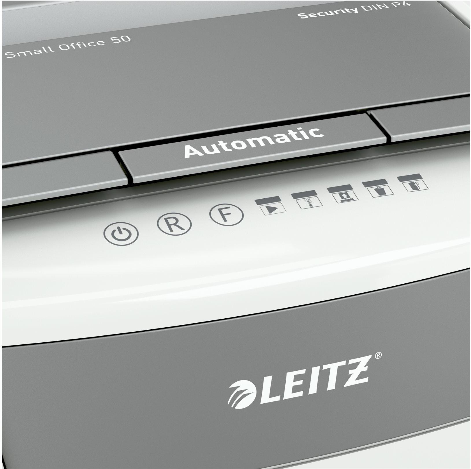 Leitz IQ Autofeed Small Office 50 Aktenvernichter Partikelschnitt 4 x 28 mm P-4 Weiß