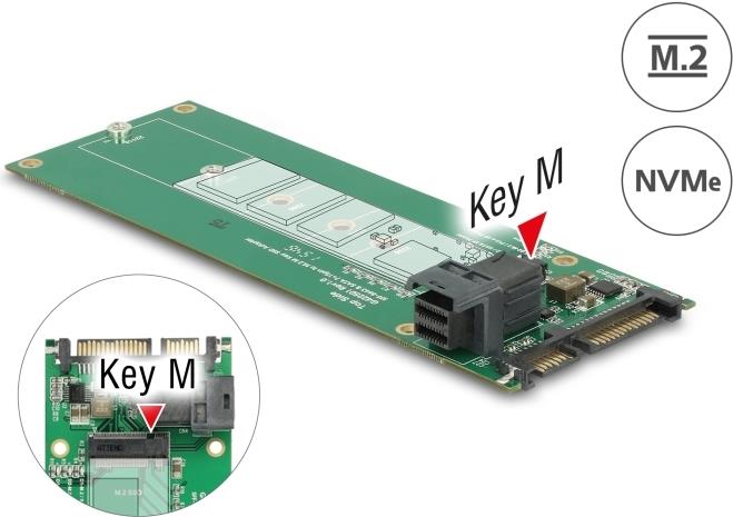 Delock Konverter SATA 22 Pin / SFF-8643 NVMe > 1 x M.2 Key M (62703)