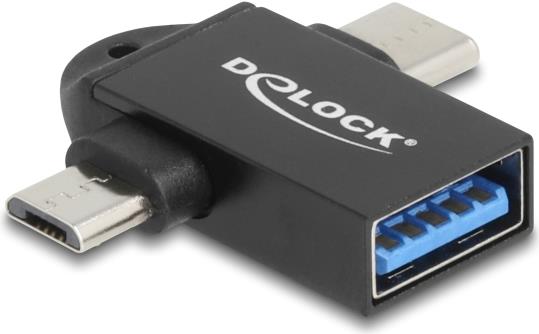 Delock Adapter USB 10 Gbps 2 in 1 USB-A Buchse zu USB Type-C™ Stecker + USB Micro-B Stecker OTG (60739)