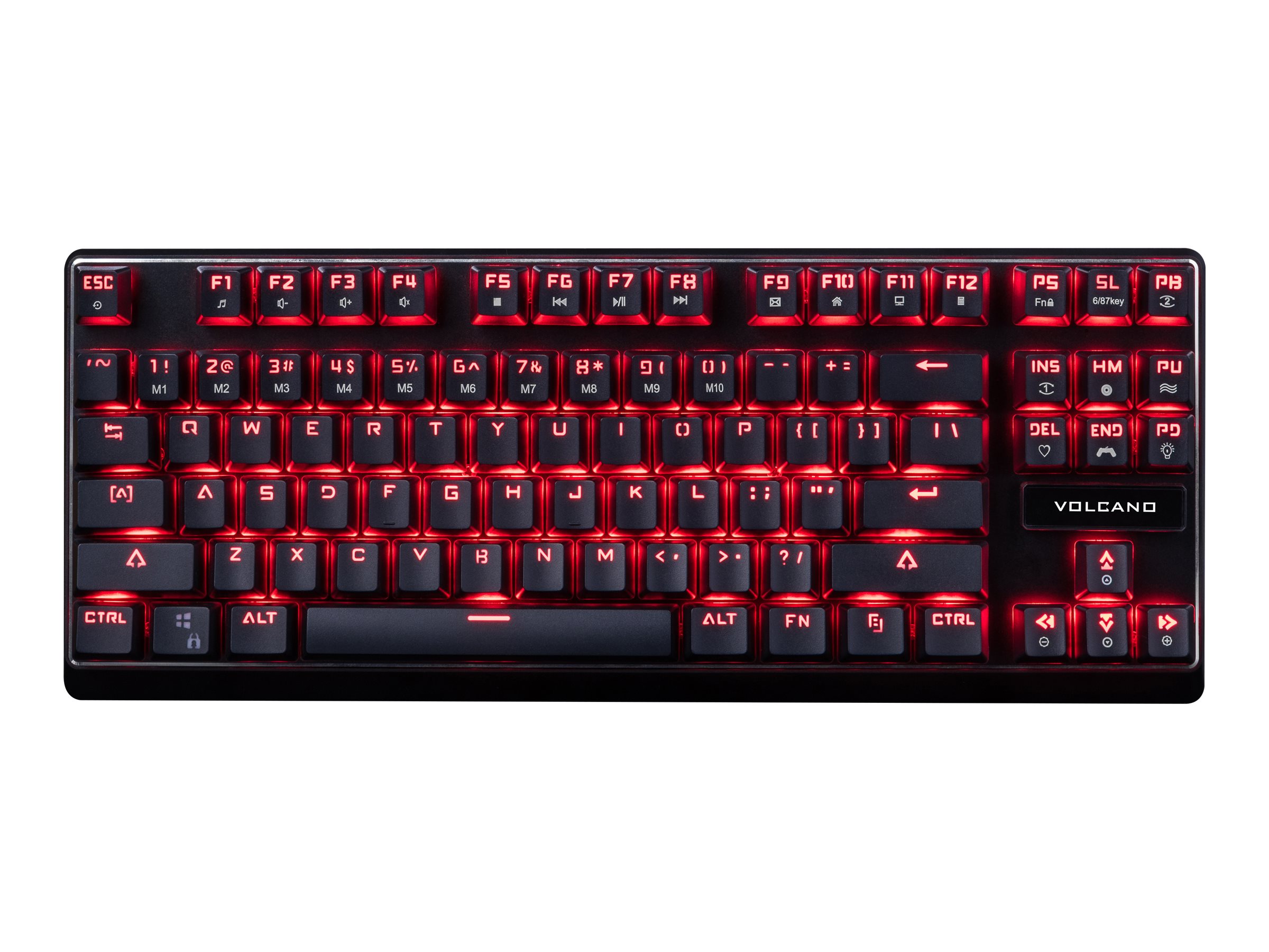 MODECOM Volcano Lanparty mechanische Gaming-Tastatur USB 87 Tasten rote Beleuchtung US-Layout Schwarz/Rot/Blau