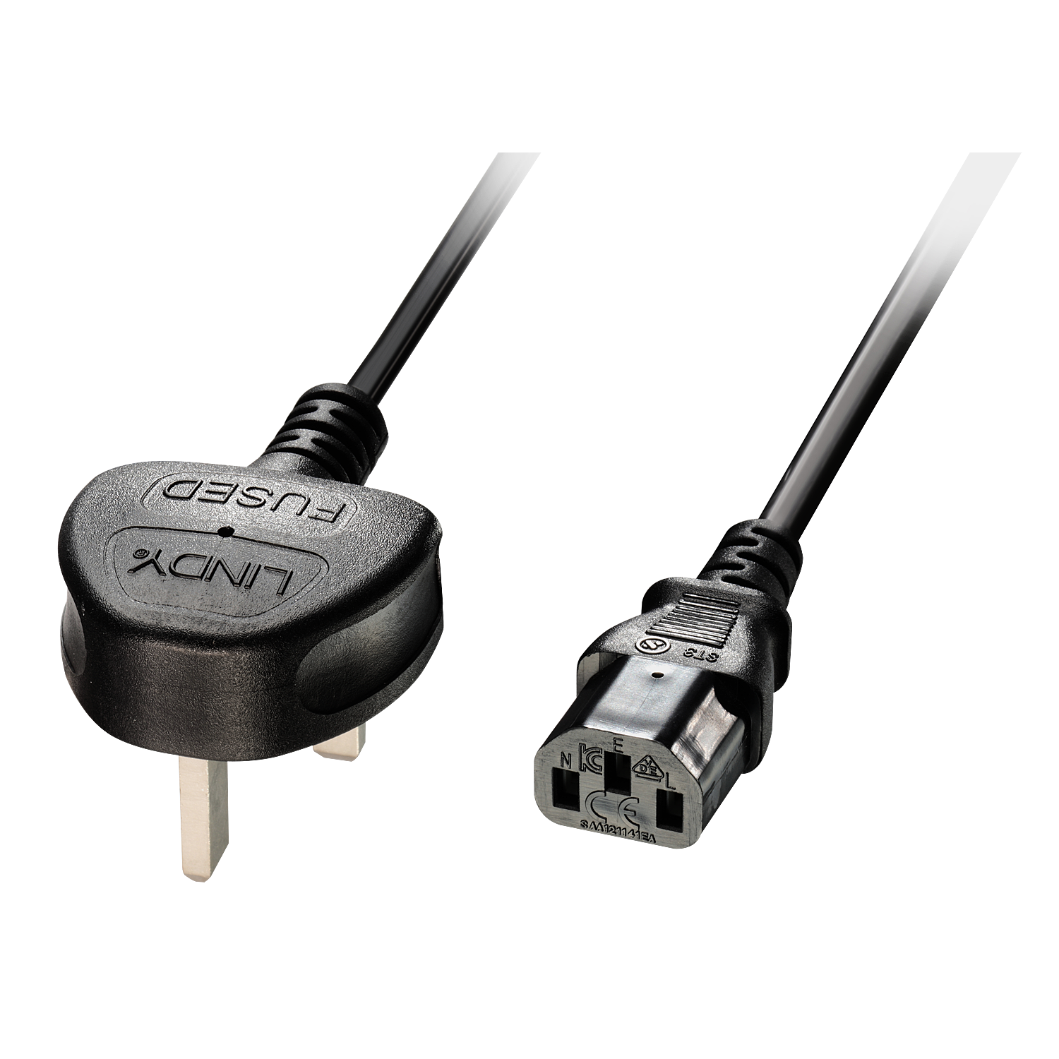 LINDY - Stromkabel - BS 1363A (M) bis IEC 60320 C13 - 3,0m - geformt - Schwarz - Großbritannien und