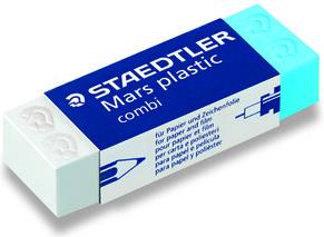 STAEDTLER Radierer Mars® plastic combi, mit Kartonhülle, Kunststoff, blau/weiß 1 Stück (526 508)
