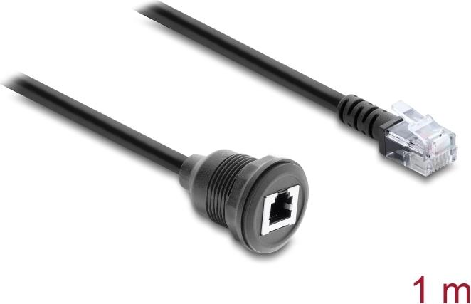 Delock Kabel RJ12 Stecker zu RJ12 Buchse zum Einbau 1 m schwarz (91268)