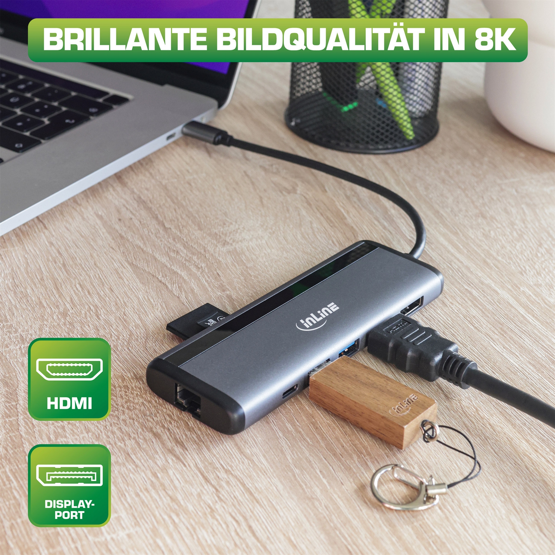 InLine 8-in-1 USB-C Multihub HDMI DP PD 100W Grau
