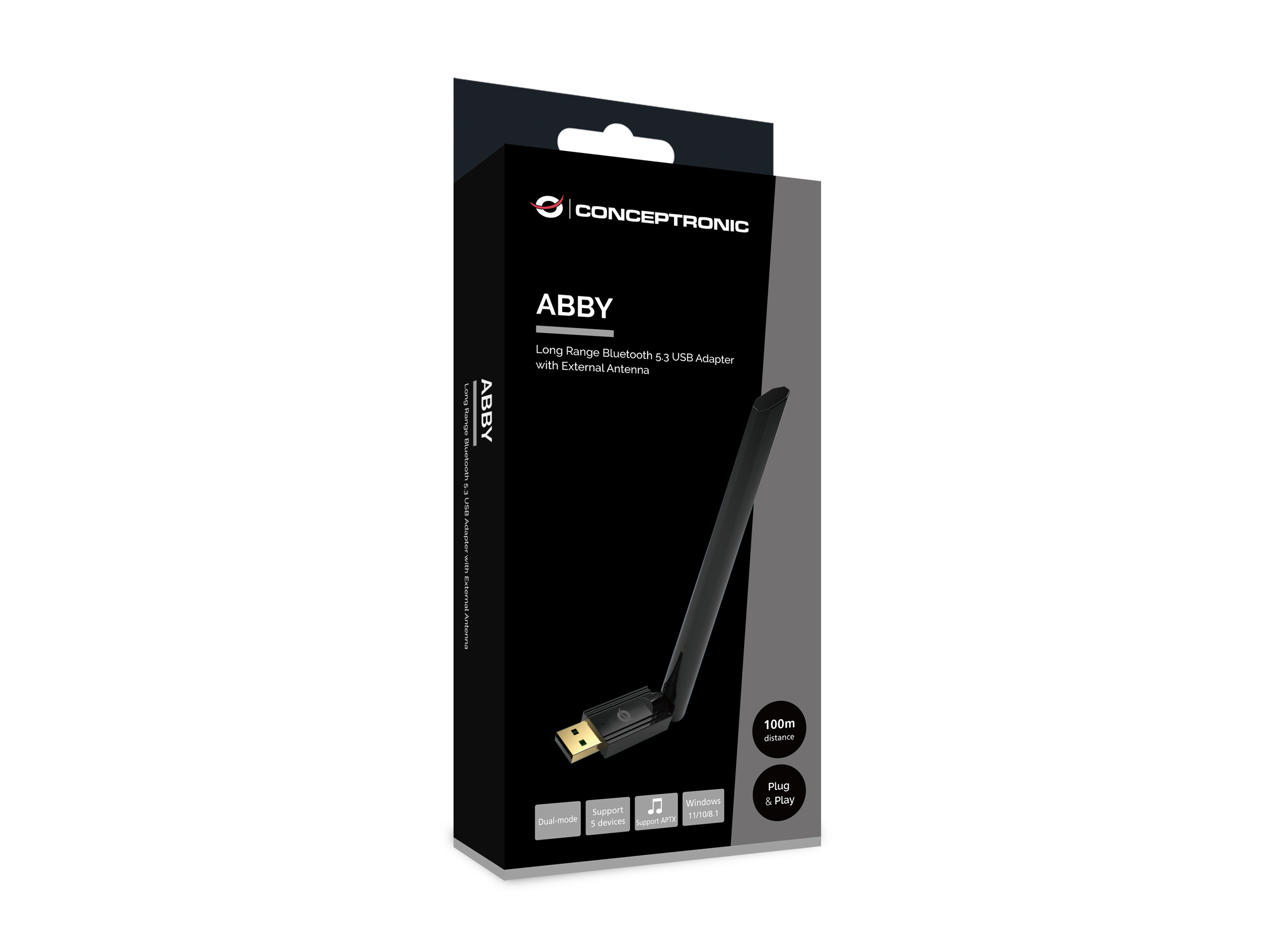 Conceptronic ABBY17B USB Bluetooth 5.3 Adapter mit externer Antenne Schwarz