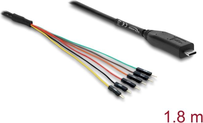 Delock Konverter USB 2.0 Type-C™ zu UART TTL (5 V) Schnittstelle mit 6 x Pfostenstecker TX/RX/CTS/RTS und 5 V Ausgangsspannung 1,8 m (63967)