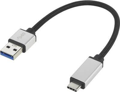 Renkforce USB 3.1 Anschlusskabel [1x USB 3.0 Stecker A - 1x USB-C™ Stecker] 0.15 m Schwarz/Silber gesleeved (RF-4888290)