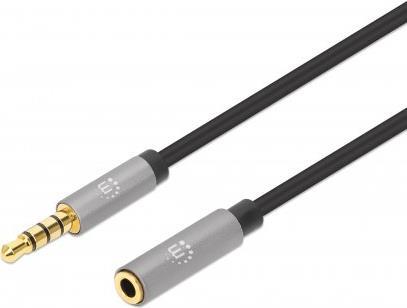 MANHATTAN Audio-Verlängerungskabel Aux / 3,5 mm Klinke 3,5 mm-Klinkenstecker auf 3,5 mm-Klinkenbuchse, 5 m, vergoldete Kontakte, Slim Design, schwarz/silber (356053)