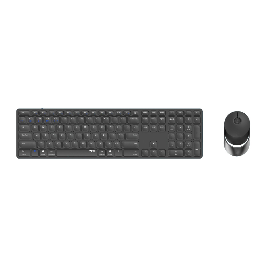 Rapoo 9850M Tastatur-Maus-Set Kabellos RF Wireless + Bluetooth Grau