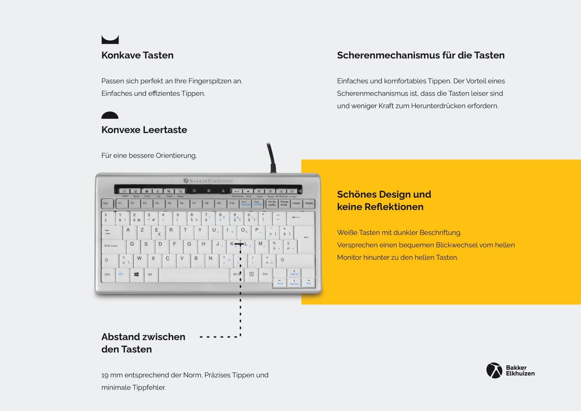 BakkerElkhuizen S-board 840 Kompakte Tastatur USB QWERTZ Hellgrau/Weiß