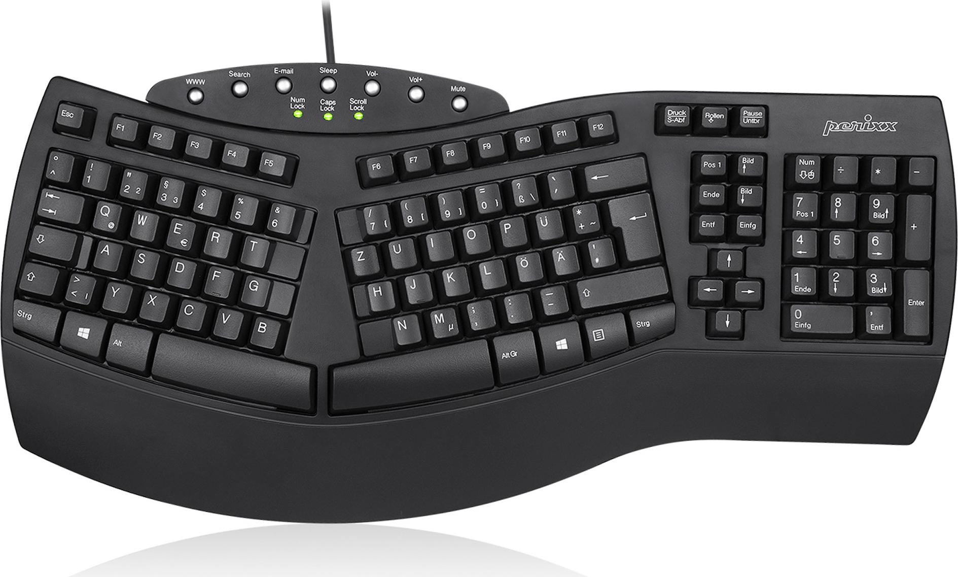 Perixx Periboard-512 Ergonomische USB-Tastatur QWERTZ Schwarz