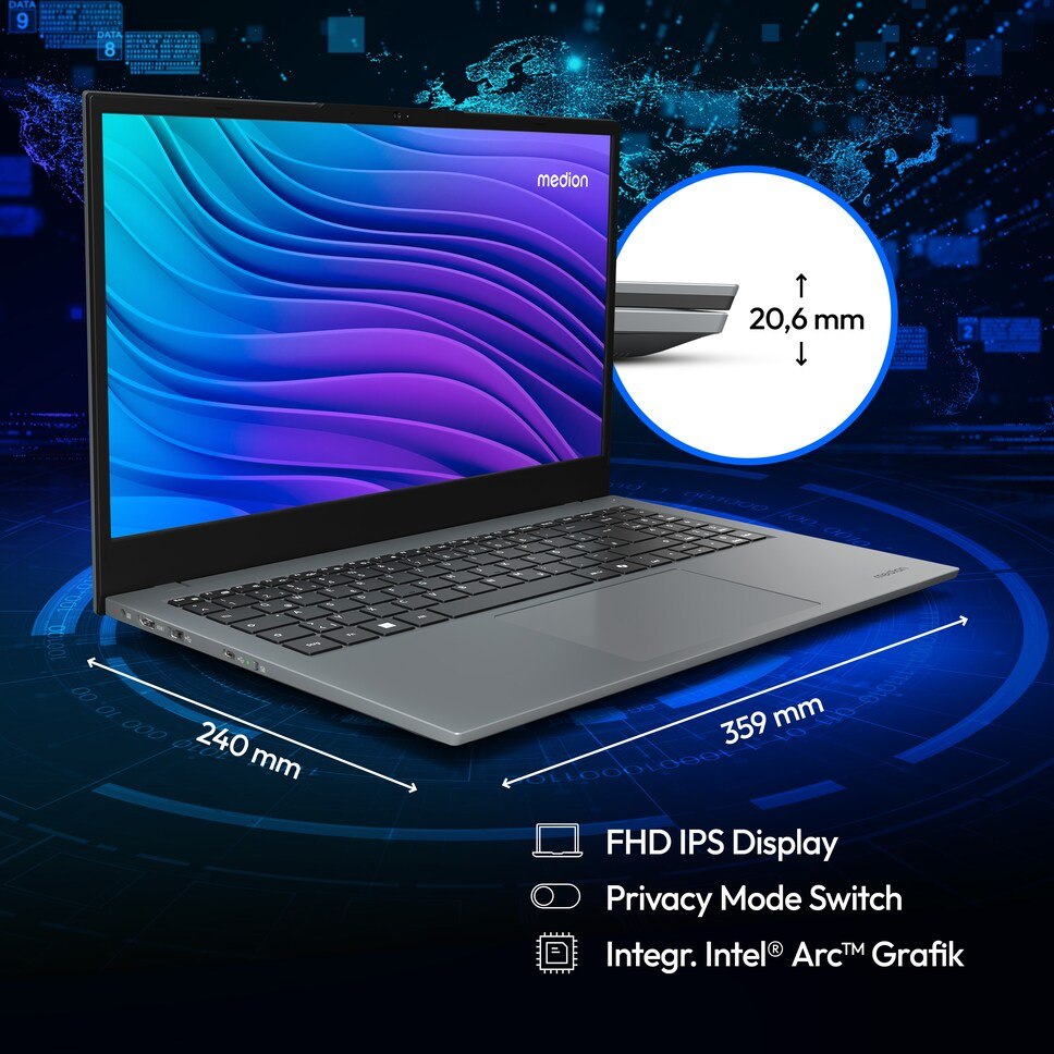 Medion E15443 15,6" Intel Core Ultra 5 16 GB RAM 512 GB SSD Grau