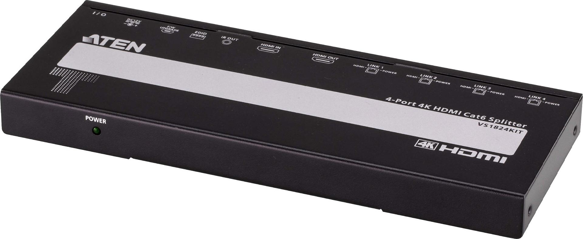 ATEN VS1824KIT 4K HDMI Cat6 Videosplitter Kit 1 Sender 4 Empfänger Schwarz