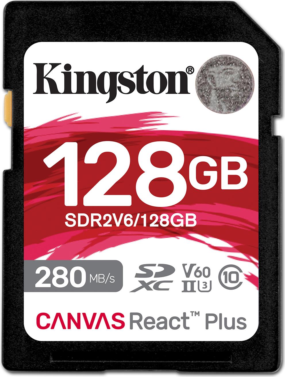 Kingston Technology 128GB Canvas React Plus SDXC UHS-II 280R/100W U3 V60 for Full HD/4K (SDR2V6/128GB)