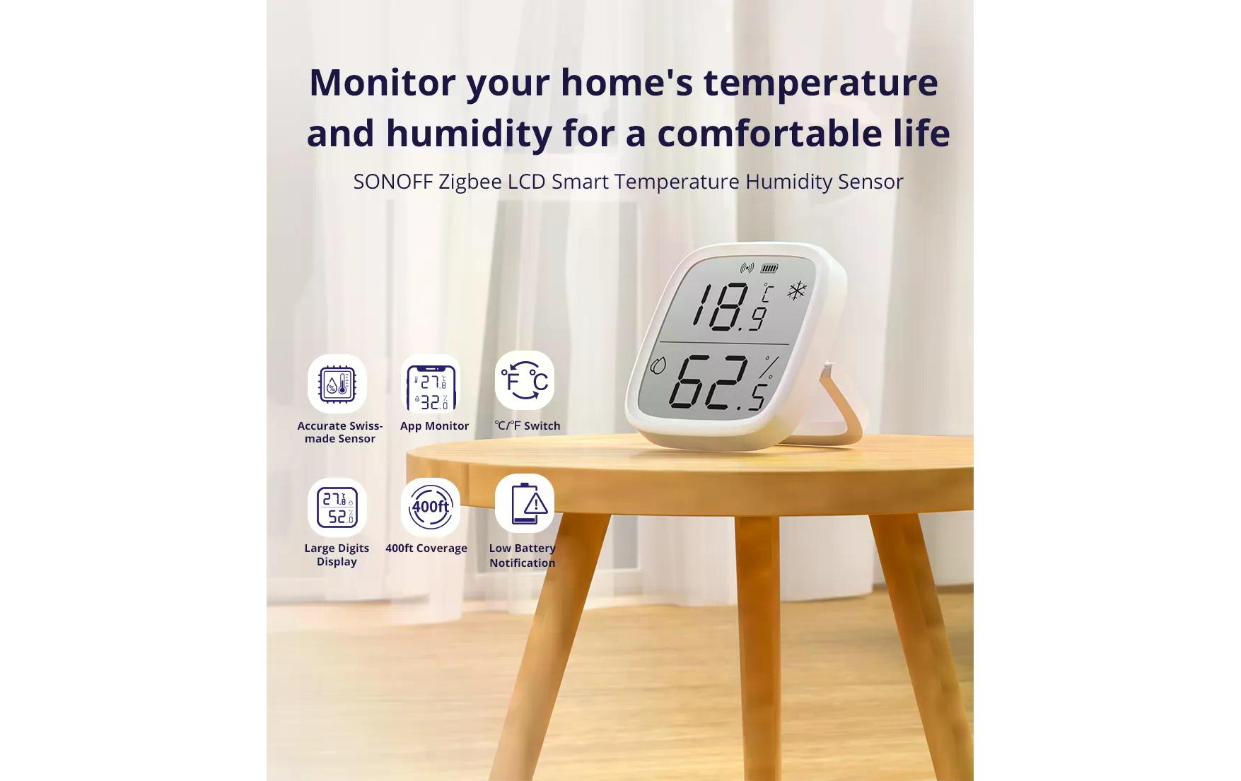 Sonoff SNZB-02D Zigbee 3.0 Temperatur- und Feuchtigkeitssensor mit LCD Weiß