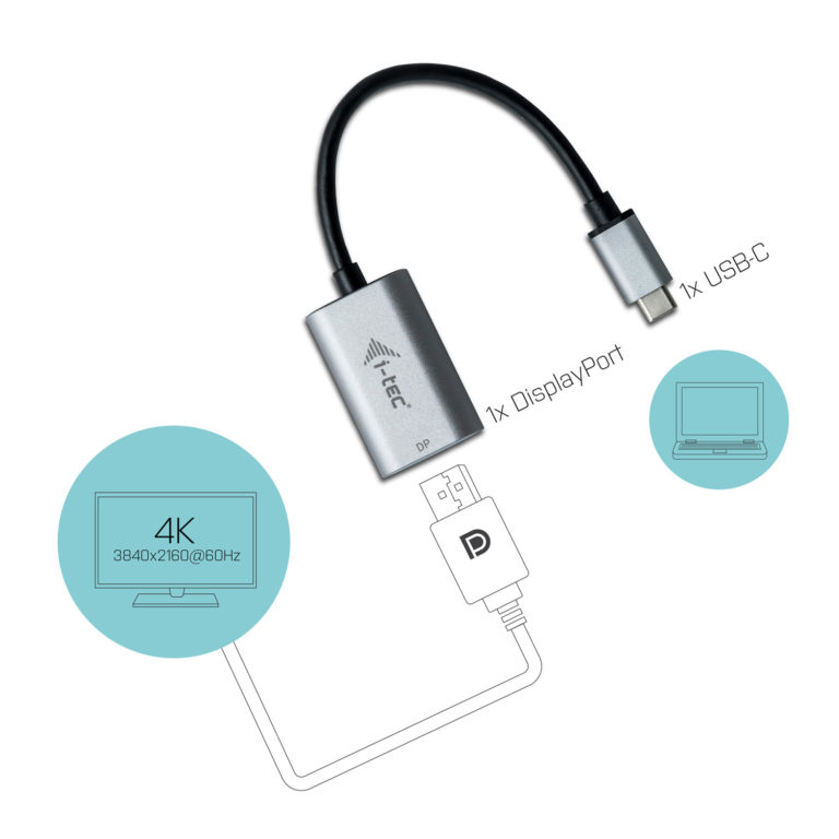 i-Tec C31METALDP60HZ USB-C auf DisplayPort Metal Adapter 4K 60Hz Grau, Türkis