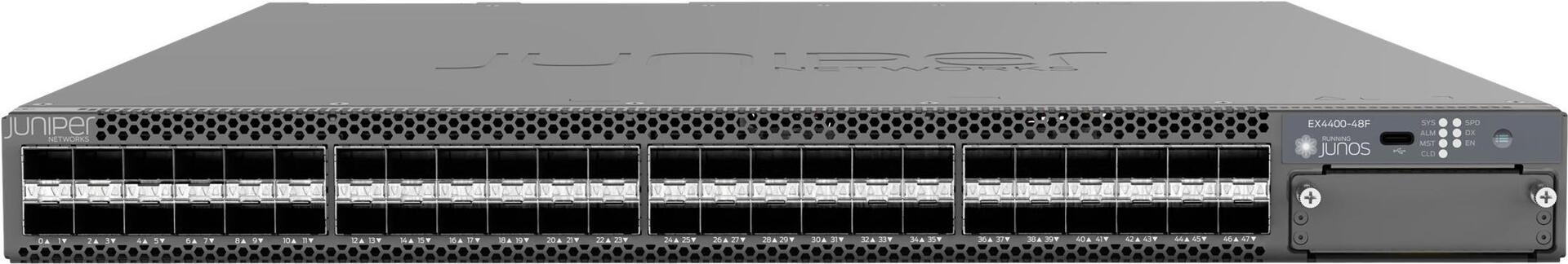 Juniper 12x10G 36x1G fiber switch w/ 4x25G 2x100G uplink/stacking ports. MACsec AES256 (EX4400-48F)