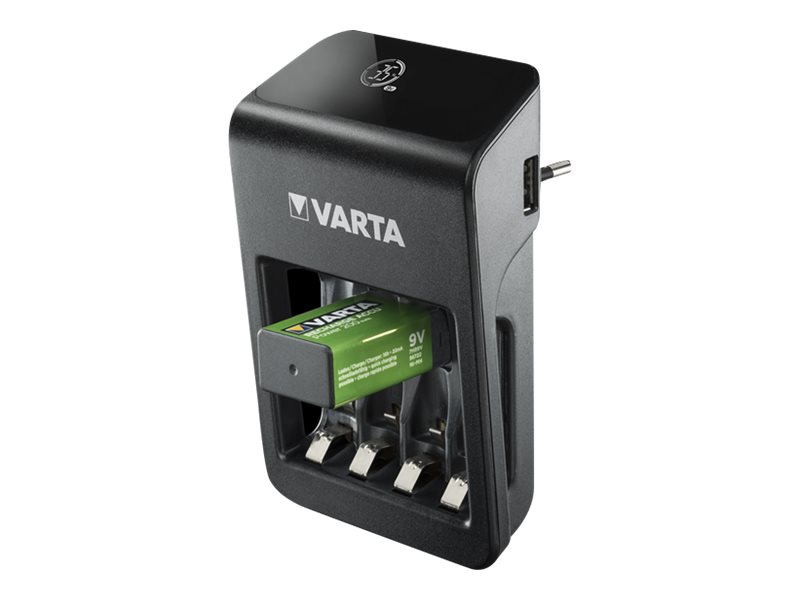 Varta LCD Plug Charger+ Batterieladegerät inkl. 4x AA 2100 mAh USB Schwarz