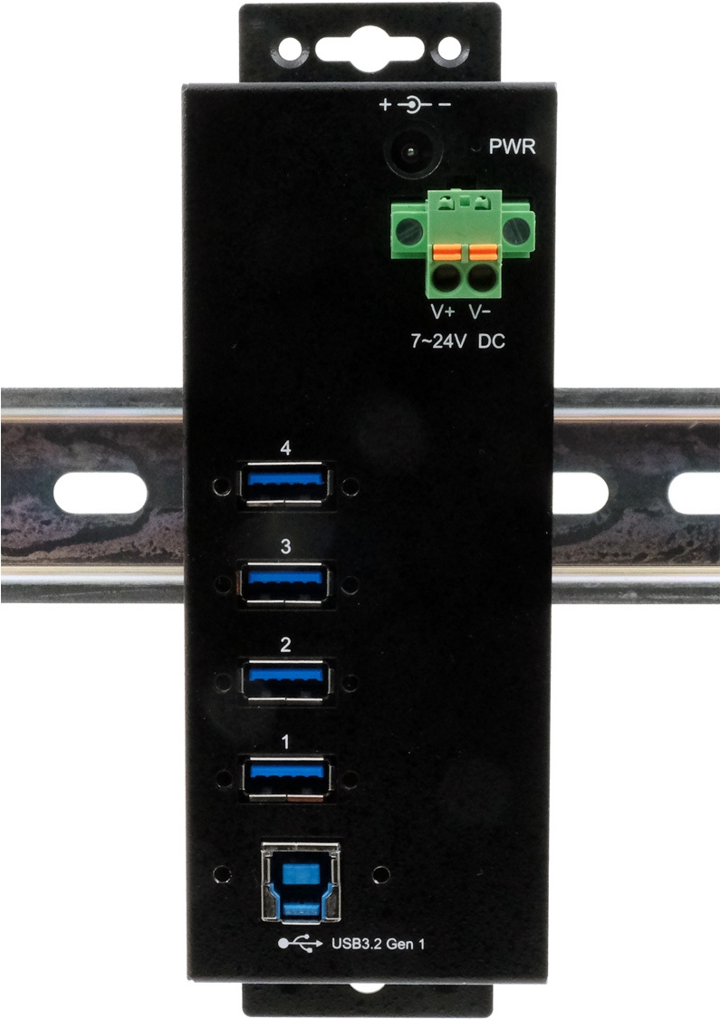 EXSYS GmbH Managed 4-Port USB 3.2 Gen 1 Metall HUB mit 15KV ESD Überspannungsschutz, A-Buchsen, unterstützt 3A pro Port (EX-1505HMVS)