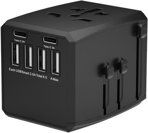 MicroConnect World Travel Adapter 4 USB A and 2 C ports - and 2 USB C ports (MC-TRAVELADAPTER1)