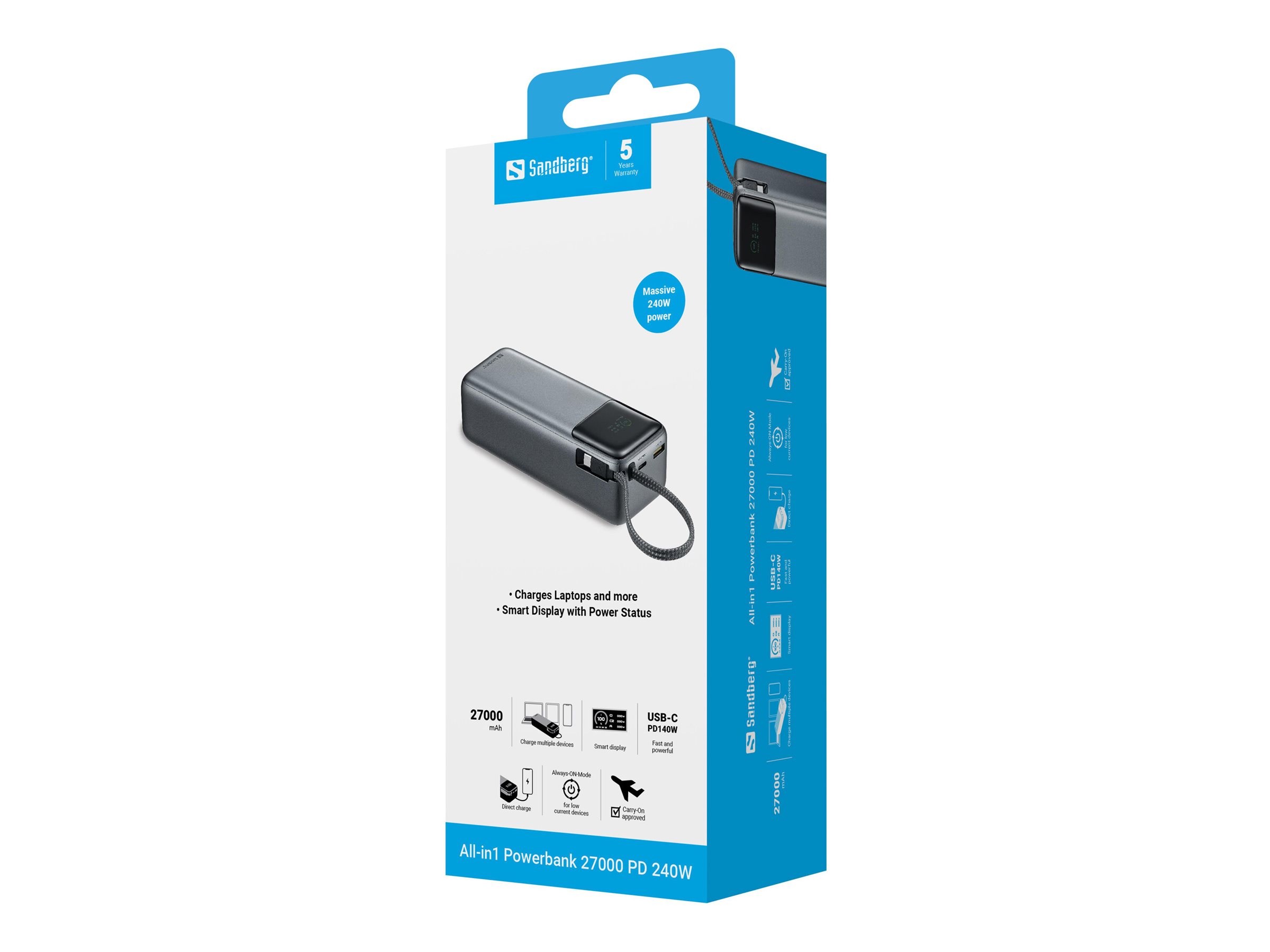 Sandberg All-in-1 Powerbank 27000 mAh 240 W Schwarz, Grau
