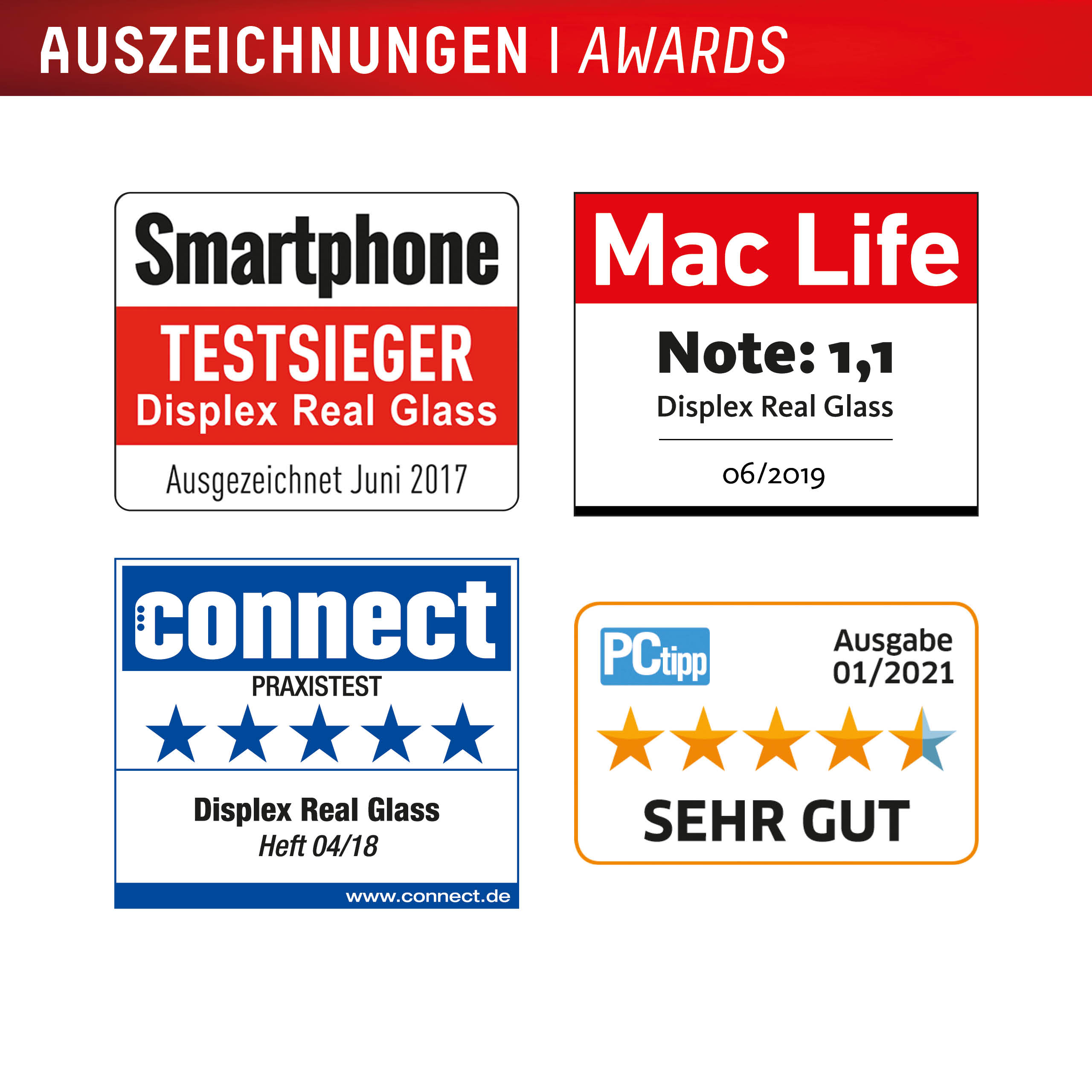 Displex Real Glass Displayschutz für iPhone 16 Gehärtetes Glas 10H Durchsichtig