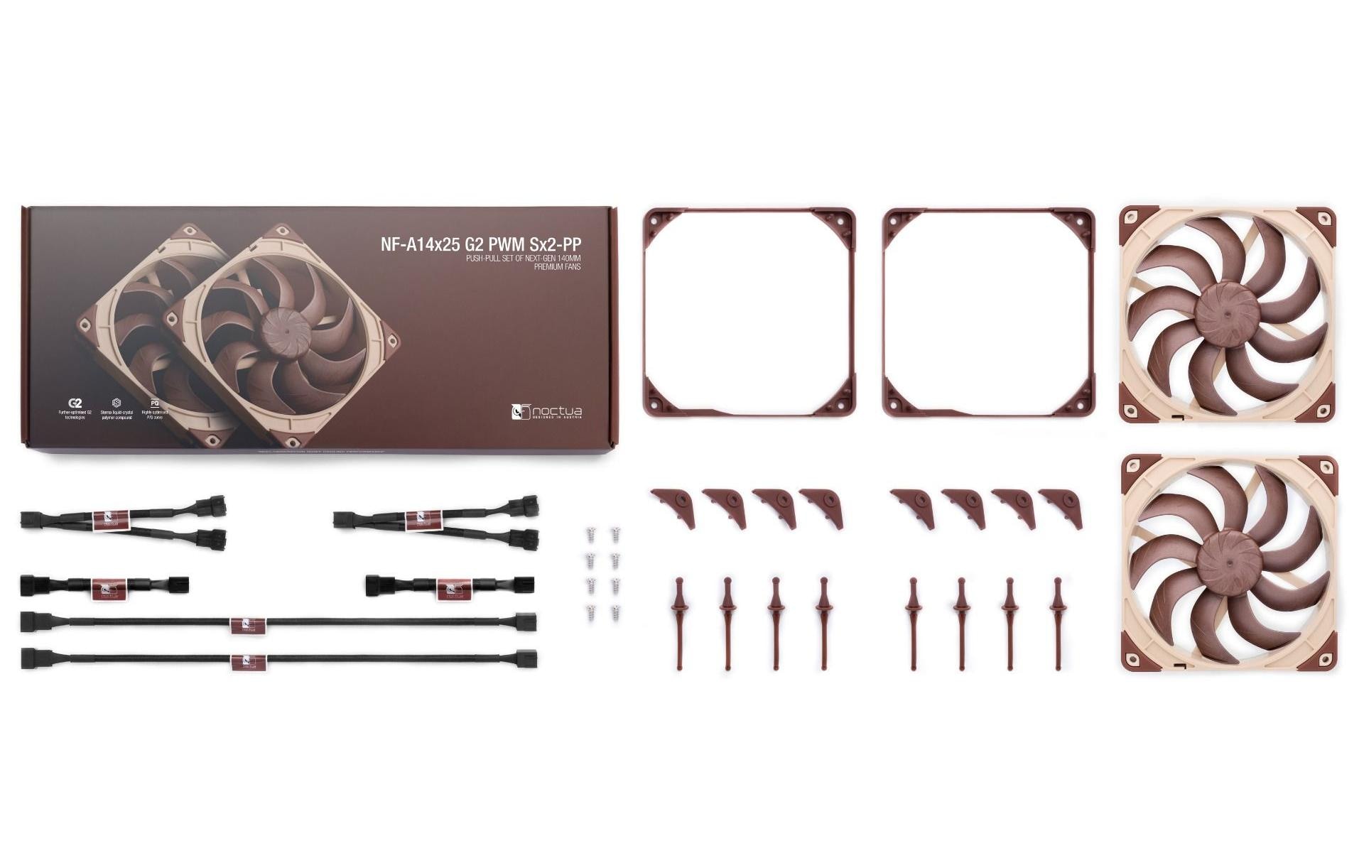 Noctua NF-A14x25 G2 PWM SX2-PP Gehäuselüfter 140 mm Set mit 2 Lüftern 1500 RPM Beige