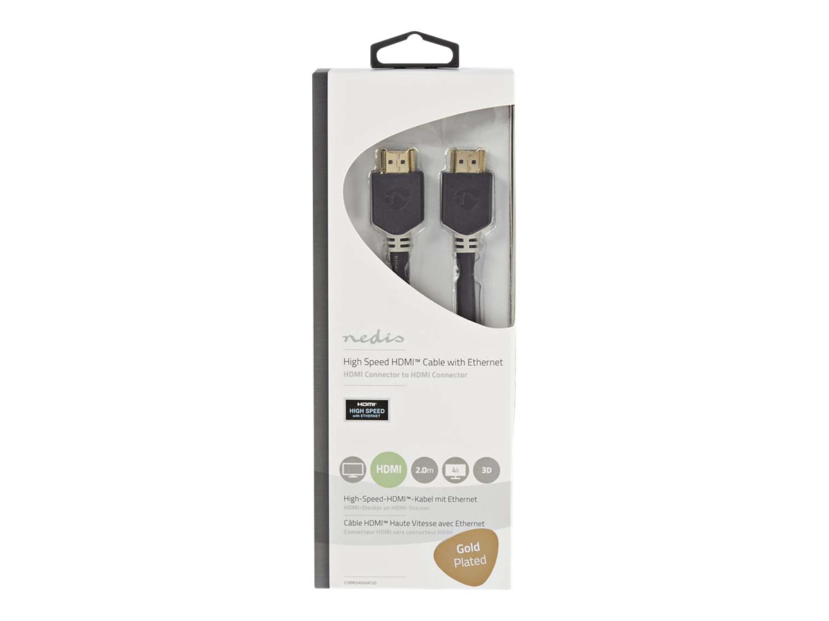 Nedis HDMI-Kabel mit Ethernet 2 m 4K vergoldete Kontakte Anthrazit
