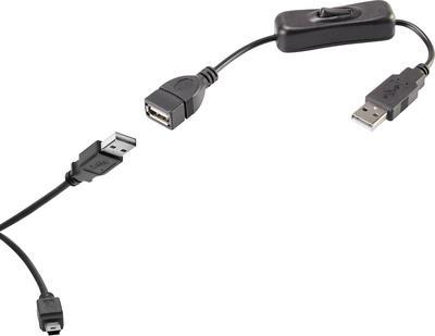 Renkforce USB-Kabel USB 2.0 USB-A Stecker, USB-Mini-B Stecker 40.00 cm Schwarz inkl. Ein/Aus-Schalter, vergoldete Steckkontakte (RF-3346620)