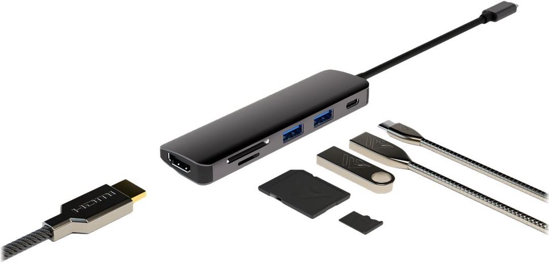4smarts 6in1 Hub Dockingstation USB-C HDMI Aluminium Space-grau