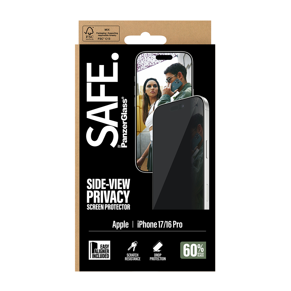 PanzerGlass SAFE. Privacy Displayschutzfolie iPhone 17/16 Pro 6,3" Transparent