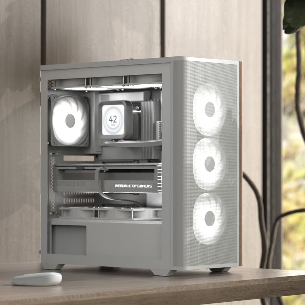 Aerocool D501A-G-WT-V2 PC-Gehäuse Midi Tower ATX Schwarz, Holz