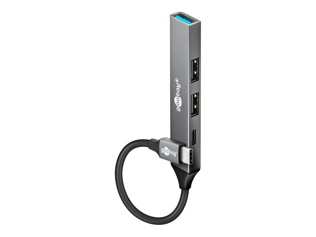 goobay Slim USB-Hub 4-Port USB-C auf USB-C/USB-A USB 3.2 Hellgrau