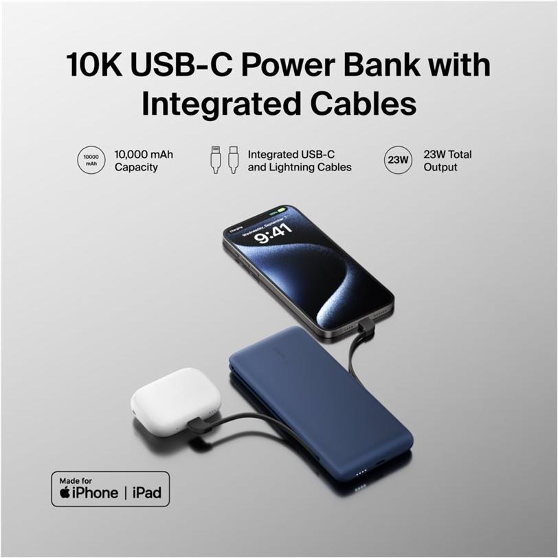 Belkin BoostCharge Plus Powerbank 10.000 mAh 23 W Lightning USB-C Mitternachtsblau