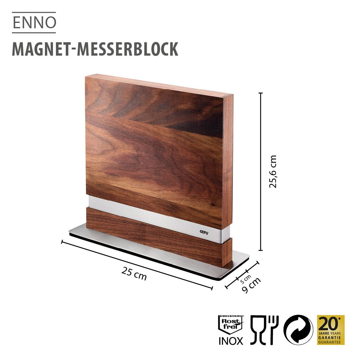 Gefu ENNO Magnet-Messerblock Edelstahl, Walnuss
