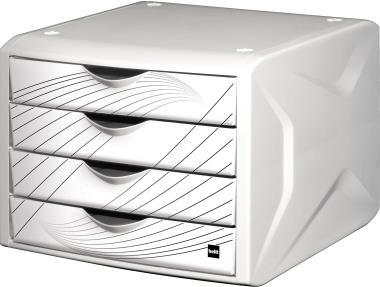 helit Schubladenbox Chameleon, 4 Schübe, Dekor white queen aus bruchfestem Polypropylen, Gehäusefarbe: weiß, - 1 Stück (H6129505)