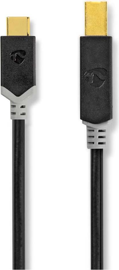 Nedis USB 2.0 | USB-C™ Stecker | USB-B Stecker | 15 W | 480 Mbps | Vergoldet | 2.00 m | Rund | PVC | Anthrazit | Box (CCBW60651AT20)