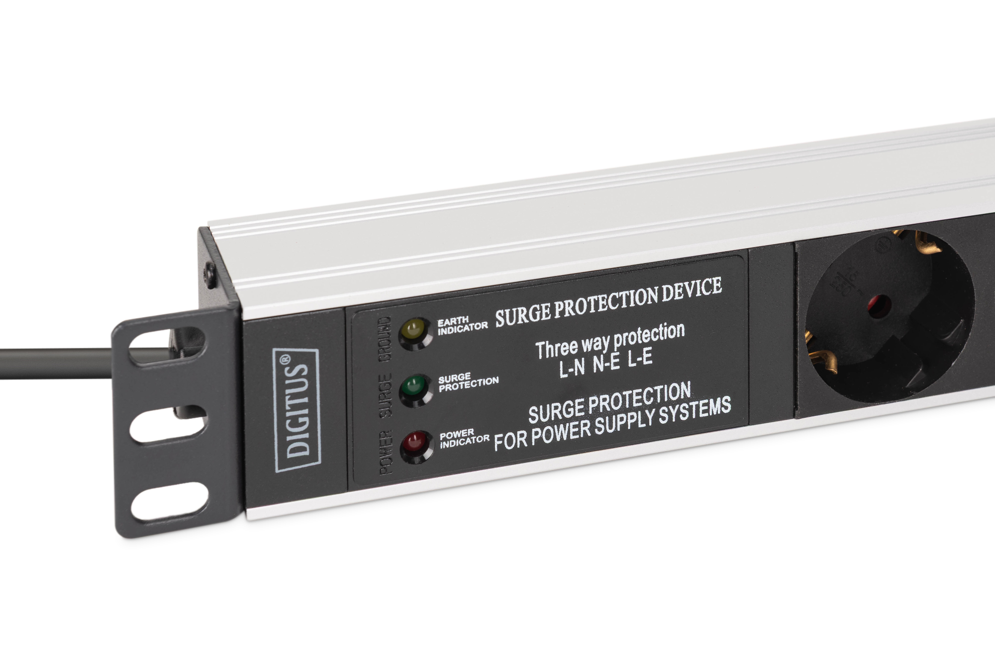 Digitus DN-95441 1U PDU 19" Rack Steckdosenleiste 7x Schutzkontakt mit Überspannungsschutz Aluminium Schwarz/Silber