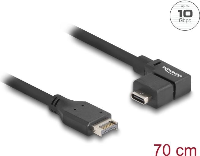 Delock USB 10Gbps Kabel Typ-E Key A 20 Pin ST> USB-C BU gewinkelt 0.7m (85759)