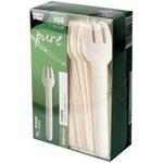 PAPSTAR Papier-Gabeln "pure", Länge: 155 mm, weiß, 100er aus lebensmittelechtem Papier, FSC-zertifiziert, stabil, - 1 Stück (88065)