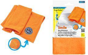 Peggy Perfect Microfasertuch "Smile", orange mit aufgesticktem Lachgesicht und abrasiver Ecke - 1 Stück (32050)