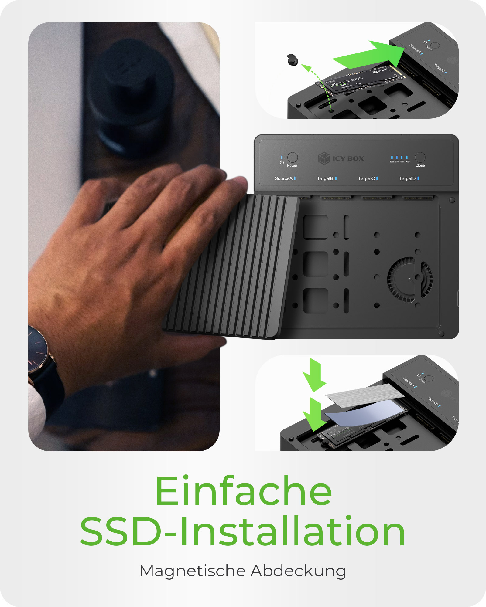 ICY BOX CloneStation IB-4013MCL-C4 Dockingstation SSD-Duplikator M.2 NVMe USB 4 Schwarz