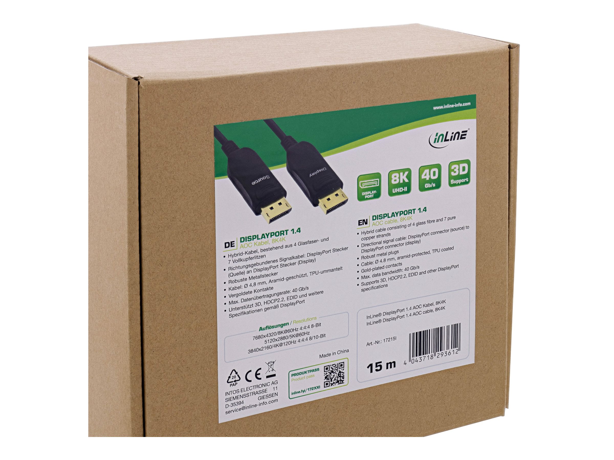 InLine DisplayPort 1.4 AOC Kabel 8K4K 15 m Schwarz
