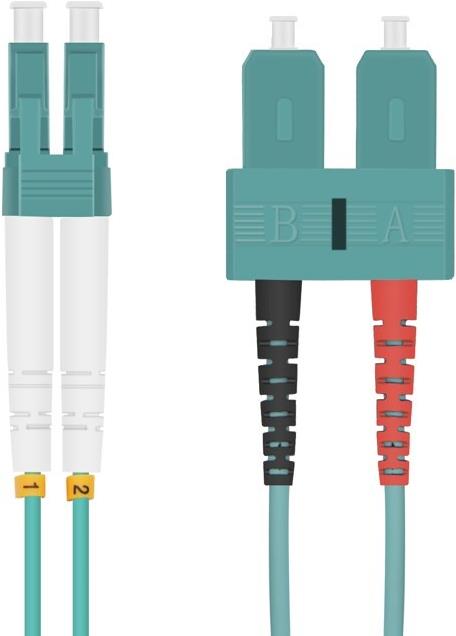 helos LWL Patchkabel 50/125µm OM3 LC/SC 15,0m SC Duplex Stecker/LC Duplex Stecker,aqua (132987)