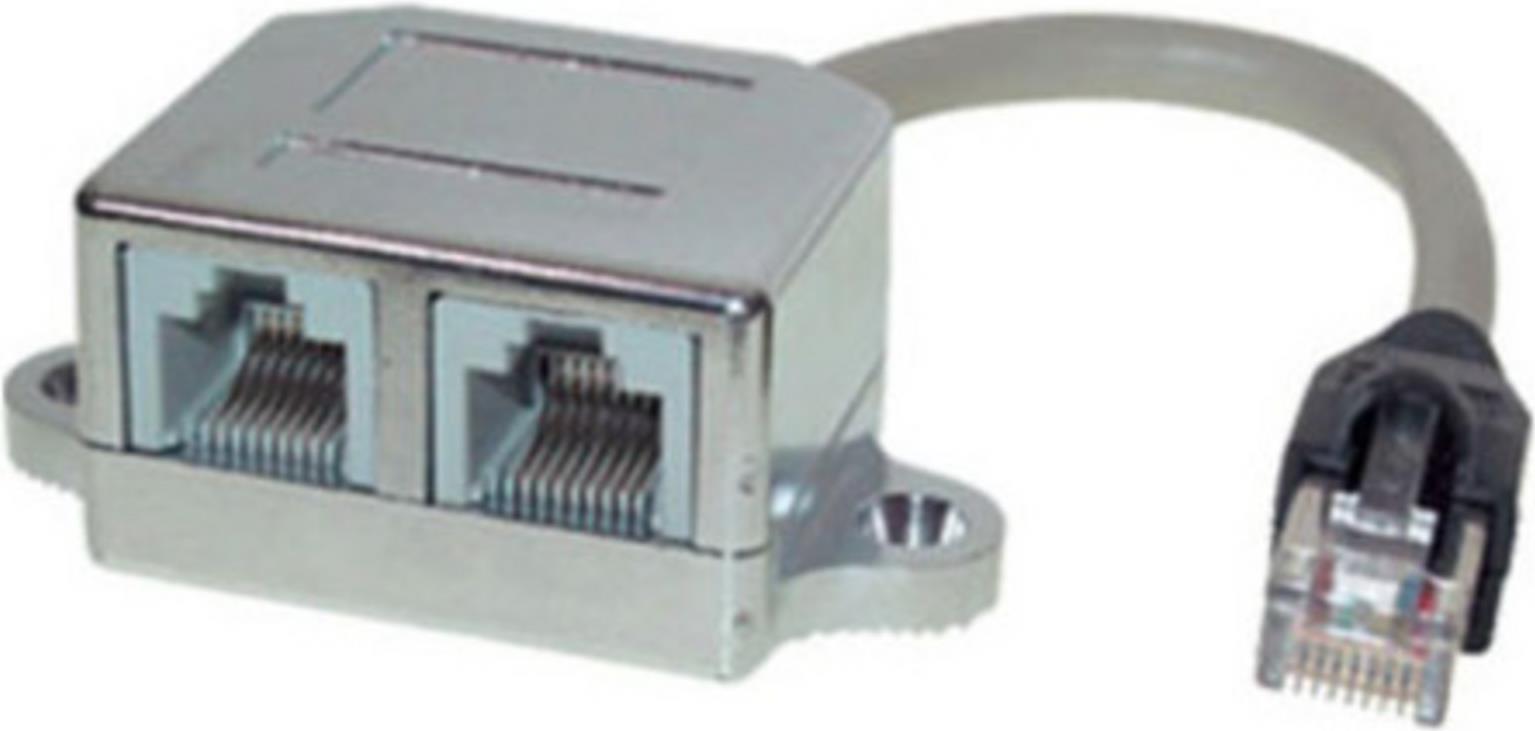 S/CONN maximum connectivity Adapter Telefon Patch-cat. 5e Patchkabeladapter, RJ 45 Stecker auf 2 x RJ 45 Buchse, geschirmt, Belegung: Telefon / Ethernet, 0,1 m (75002-2)