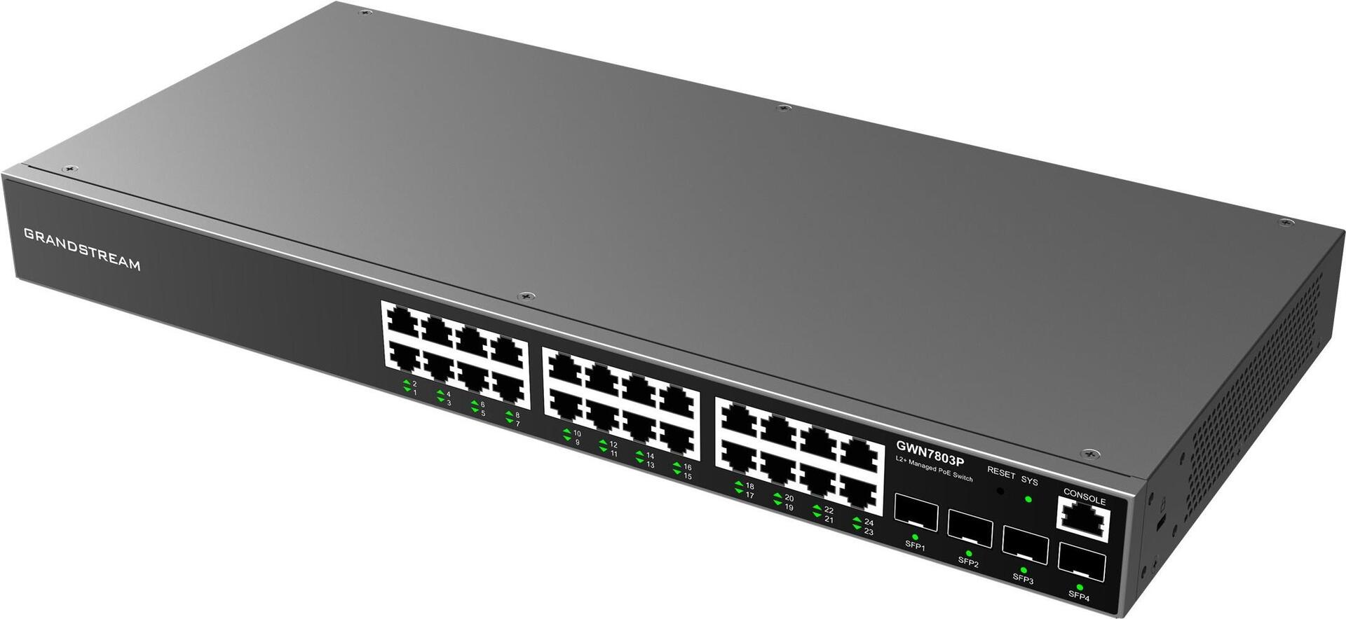 Grandstream GWN7803 Managed Switch 24x Gigabit Ethernet 4x SFP L2+ Schwarz