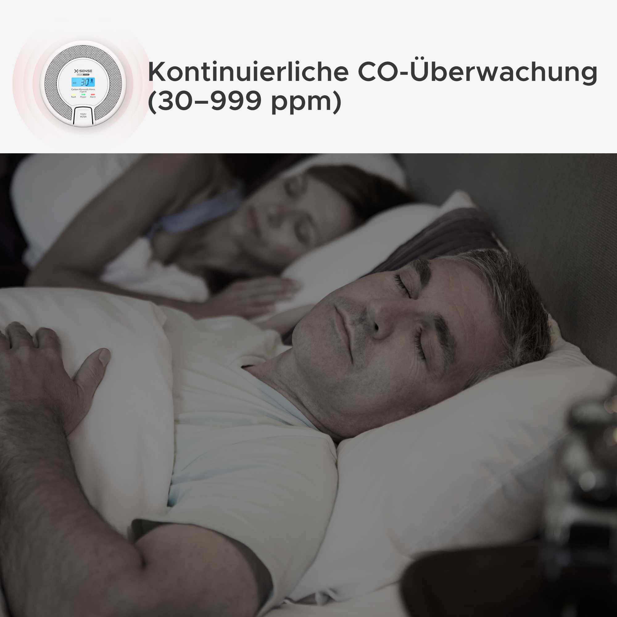 X-Sense CO3D Kohlenmonoxid-Melder Kabelgebunden 85 dB Lithium Weiß Grau